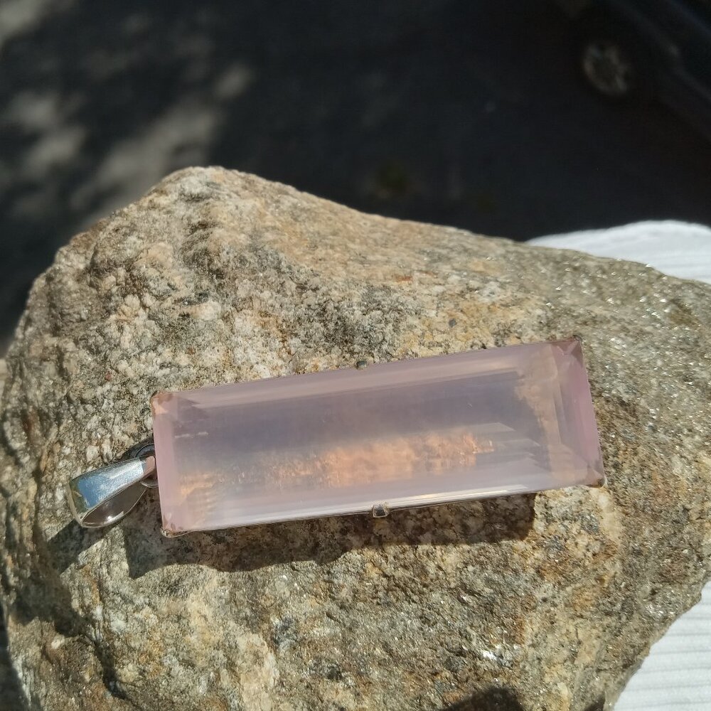HUGE Unique Rose Quartz Pendant in 925 Silver